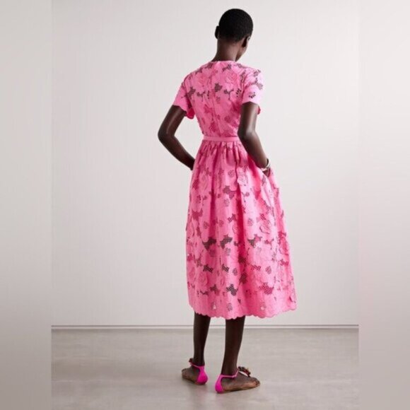 NEW Self-Portrait Cotton Lace Midi Dress Pink SS24 | UK 8  / US 4 - Picture 2 of 14